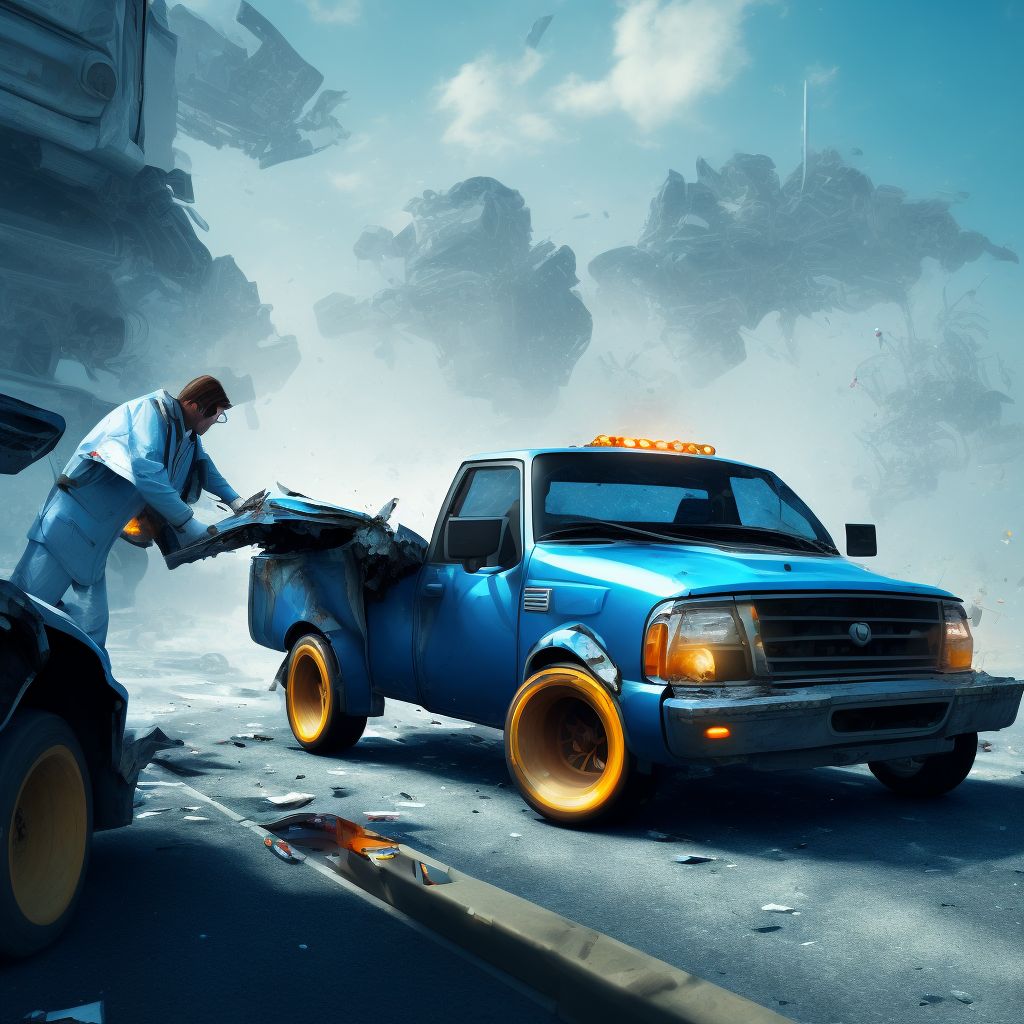 Person boarding or alighting a pick-up truck or van injured in collision with car, pick-up truck or van, subsequent encounter digital illustration