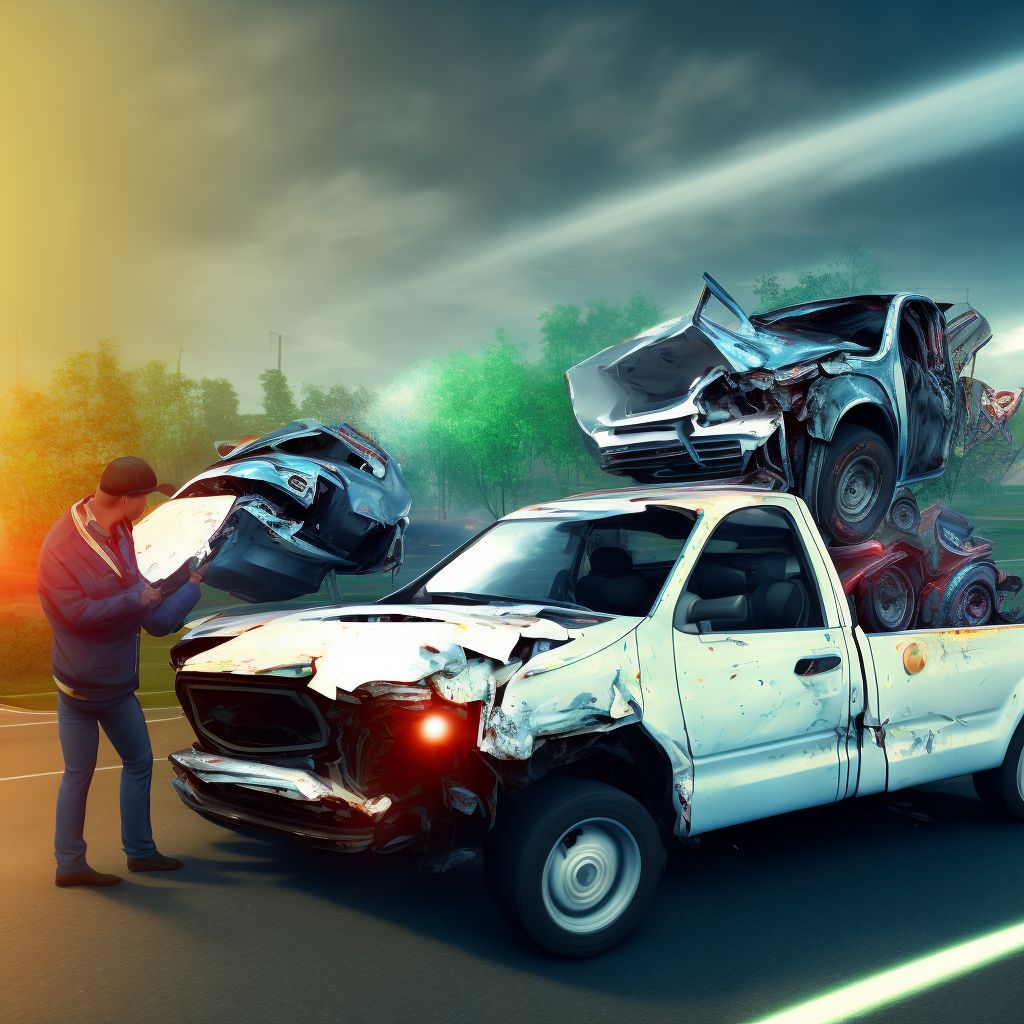 Driver of pick-up truck or van injured in collision with car, pick-up truck or van in traffic accident, subsequent encounter digital illustration