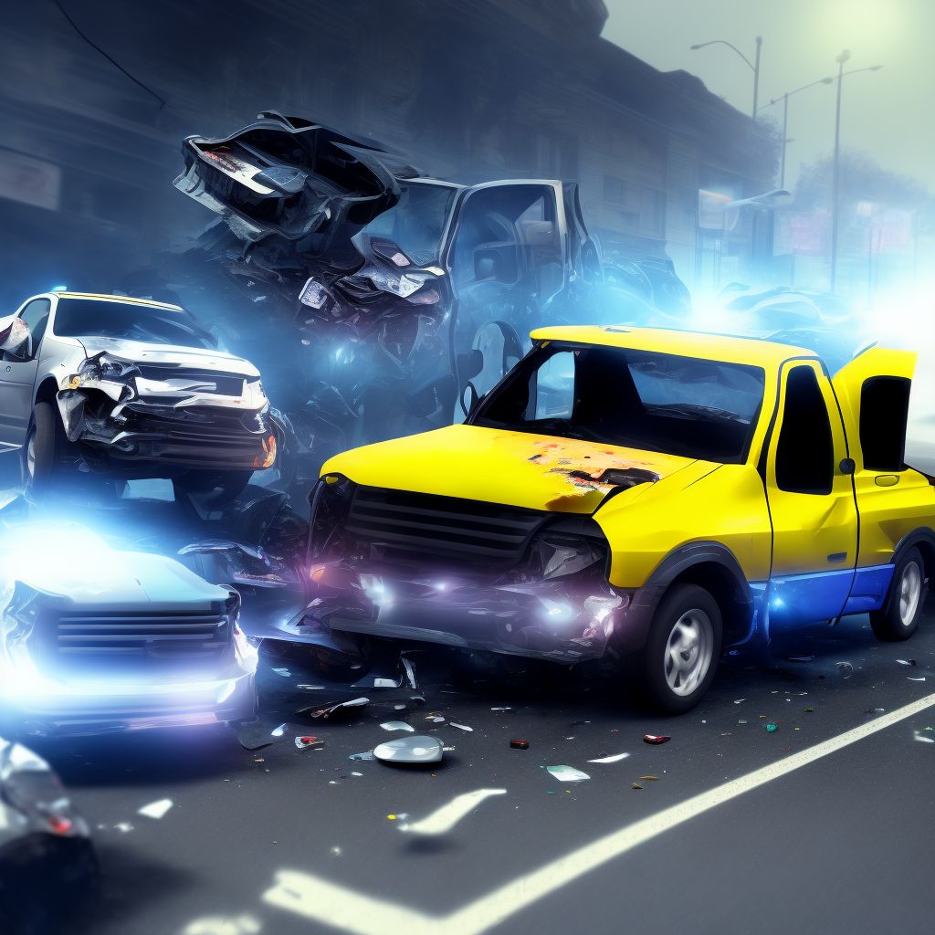 Driver of pick-up truck or van injured in collision with car, pick-up truck or van in traffic accident, sequela digital illustration