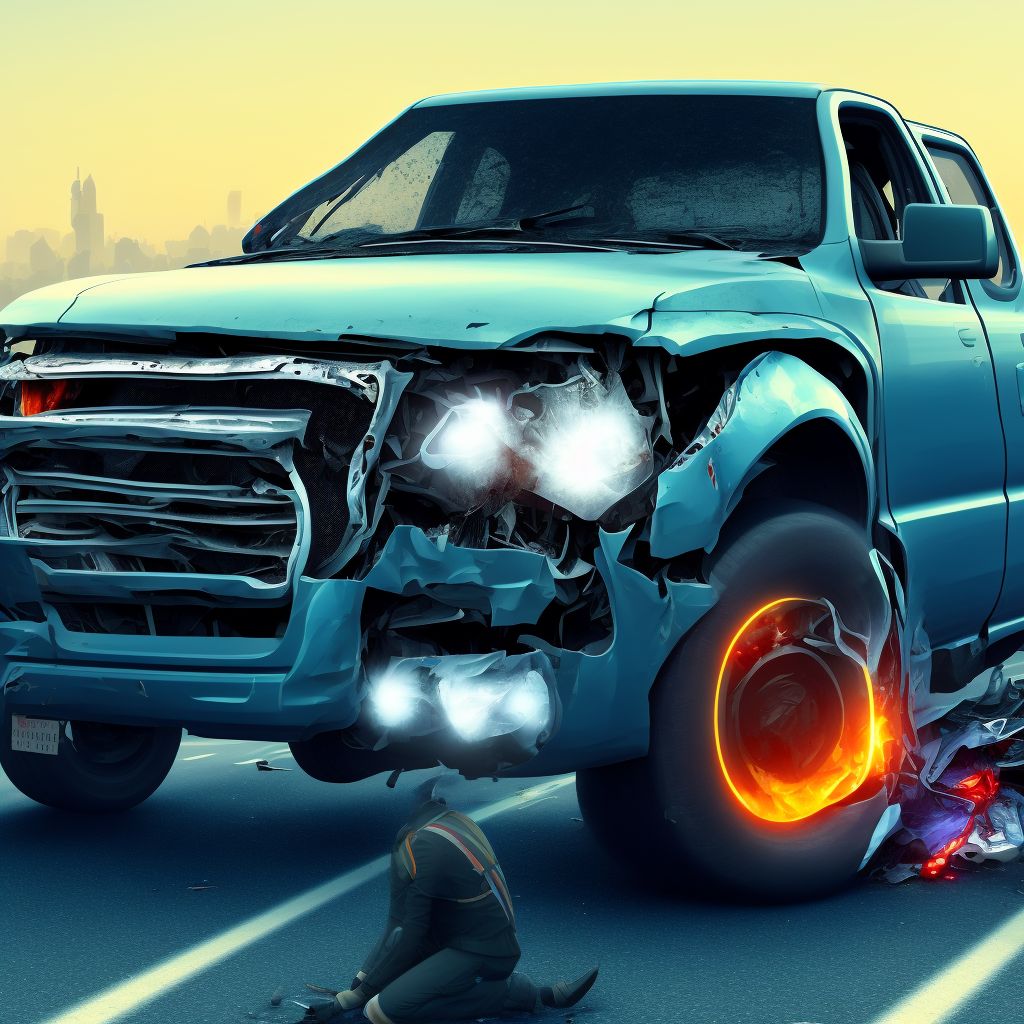 Person on outside of pick-up truck or van injured in collision with car, pick-up truck or van in traffic accident, subsequent encounter digital illustration