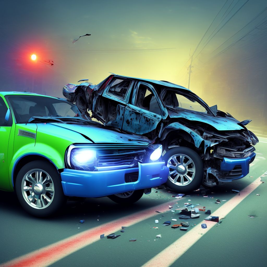 Unspecified occupant of pick-up truck or van injured in collision with car, pick-up truck or van in traffic accident, subsequent encounter digital illustration