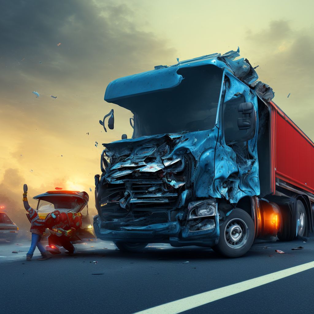 Driver of pick-up truck or van injured in collision with heavy transport vehicle or bus in nontraffic accident, initial encounter digital illustration