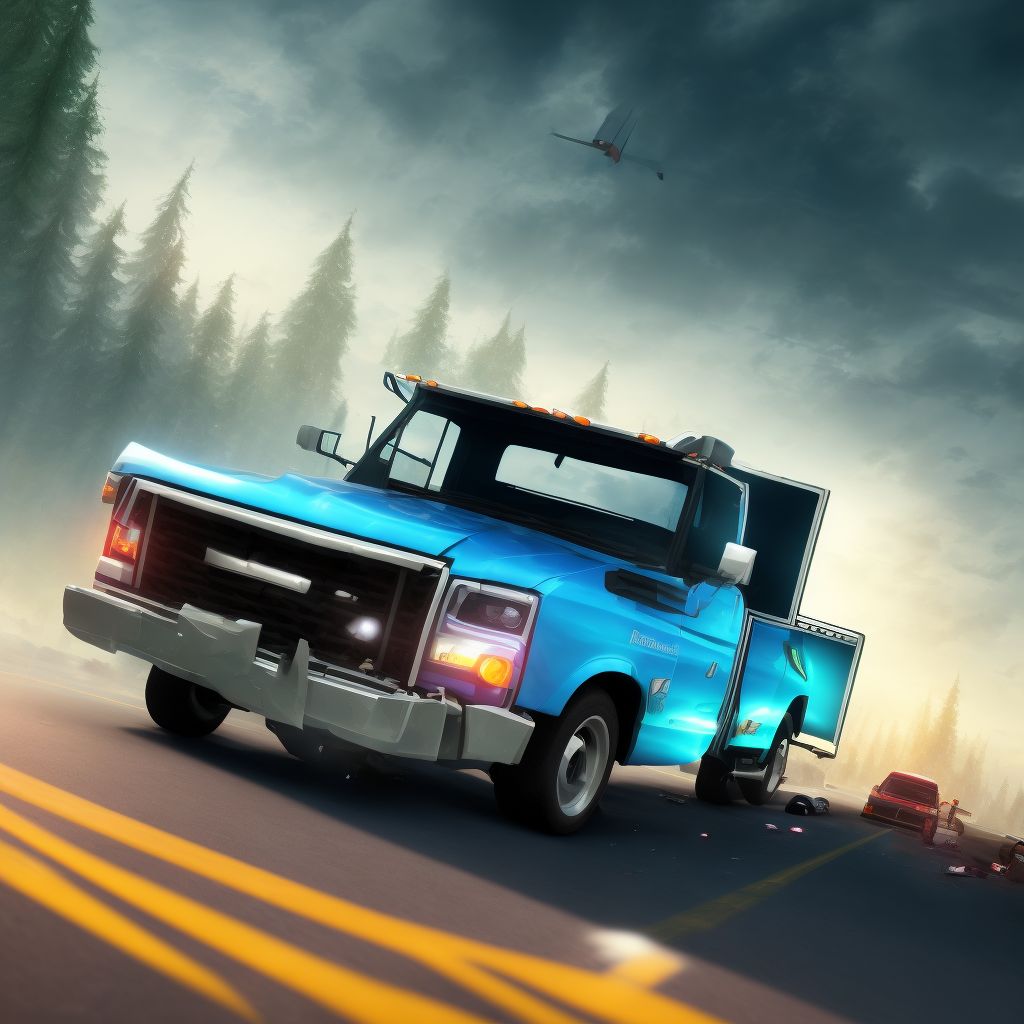 Driver of pick-up truck or van injured in collision with heavy transport vehicle or bus in nontraffic accident, subsequent encounter digital illustration