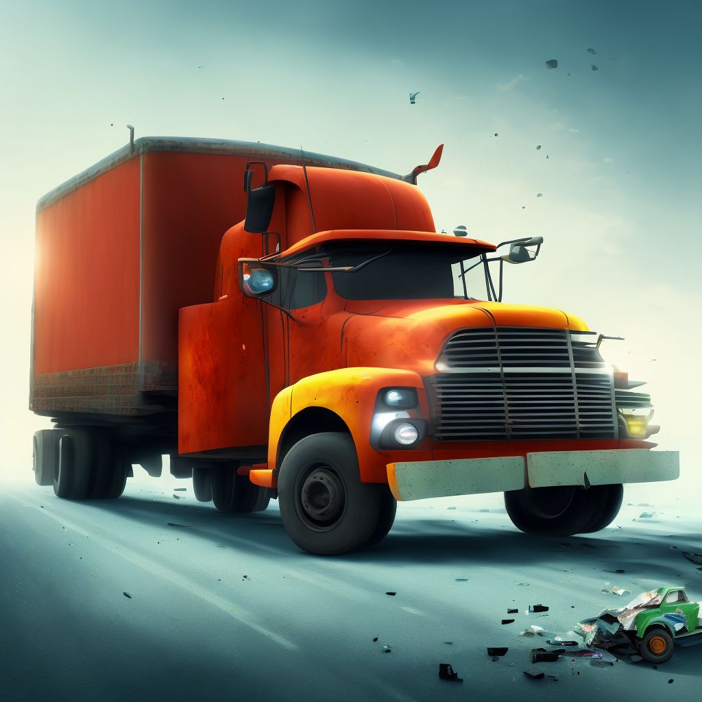 Driver of pick-up truck or van injured in collision with heavy transport vehicle or bus in nontraffic accident, sequela digital illustration