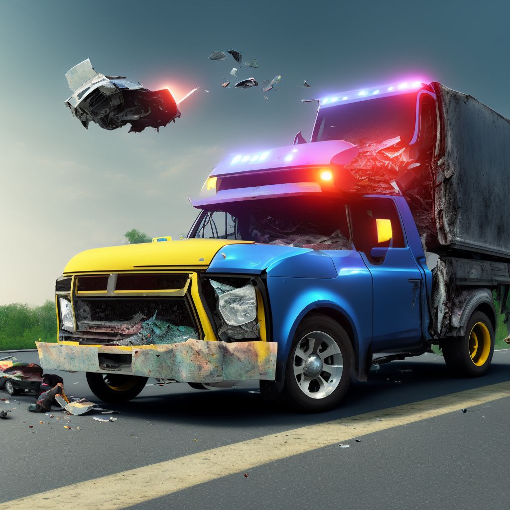 Unspecified occupant of pick-up truck or van injured in collision with heavy transport vehicle or bus in nontraffic accident, subsequent encounter digital illustration