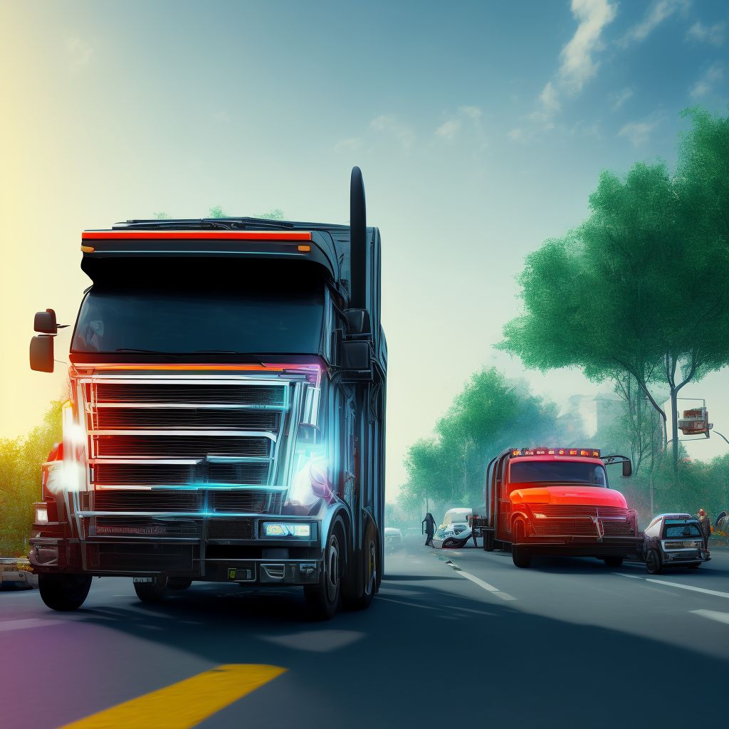 Driver of pick-up truck or van injured in collision with heavy transport vehicle or bus in traffic accident, initial encounter digital illustration