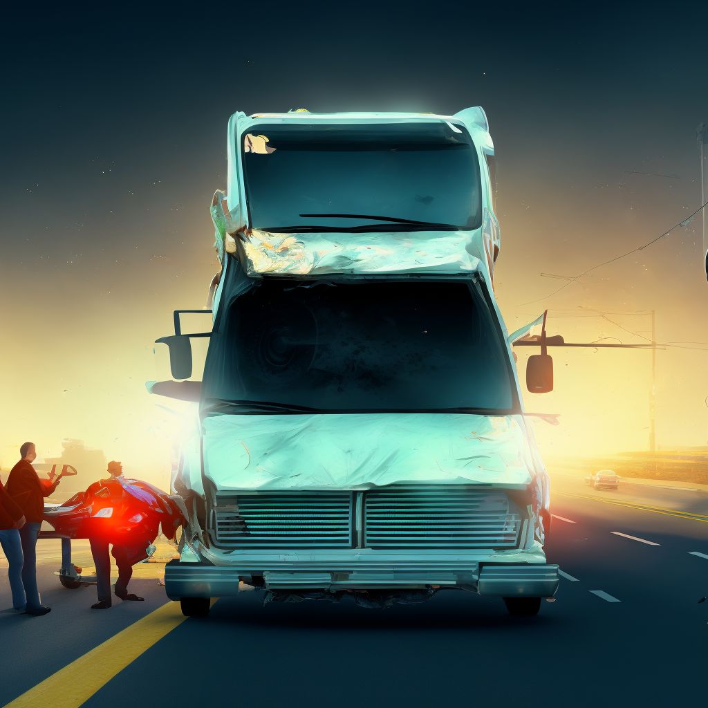 Passenger in pick-up truck or van injured in collision with heavy transport vehicle or bus in traffic accident, subsequent encounter digital illustration