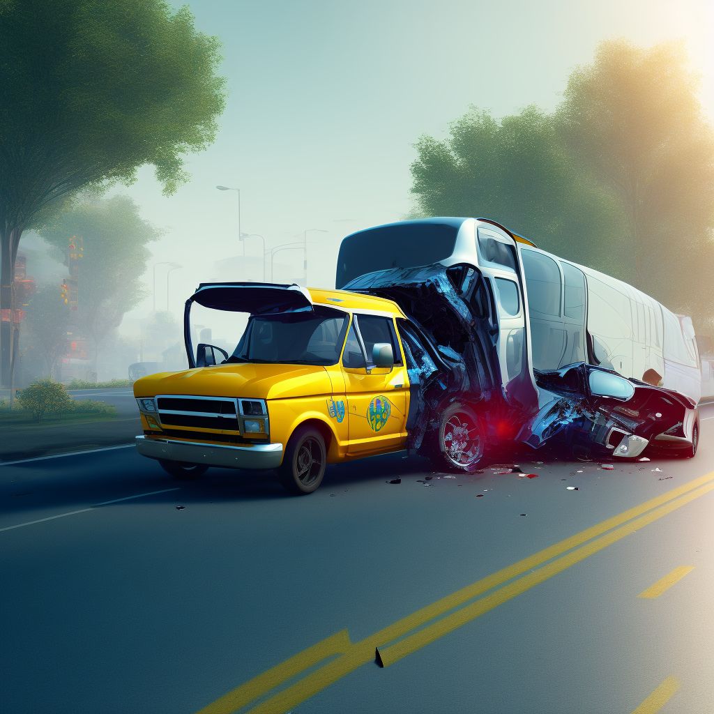 Passenger in pick-up truck or van injured in collision with heavy transport vehicle or bus in traffic accident, sequela digital illustration