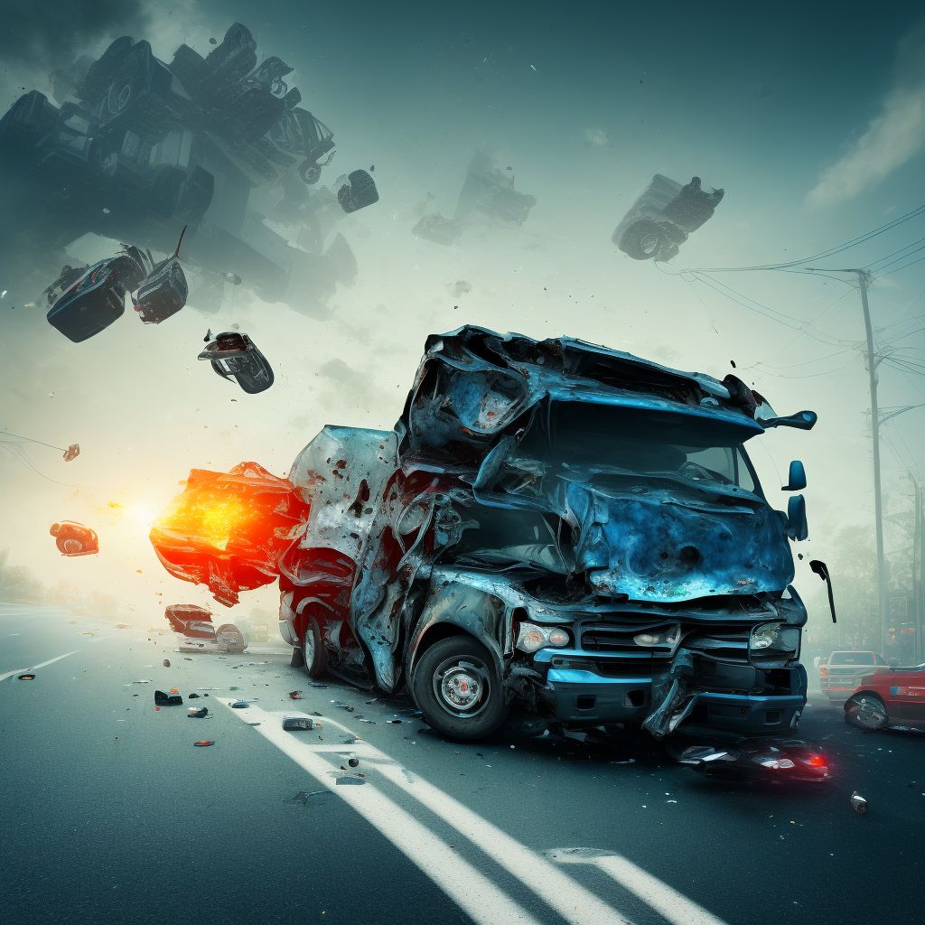 Unspecified occupant of pick-up truck or van injured in collision with heavy transport vehicle or bus in traffic accident, initial encounter digital illustration