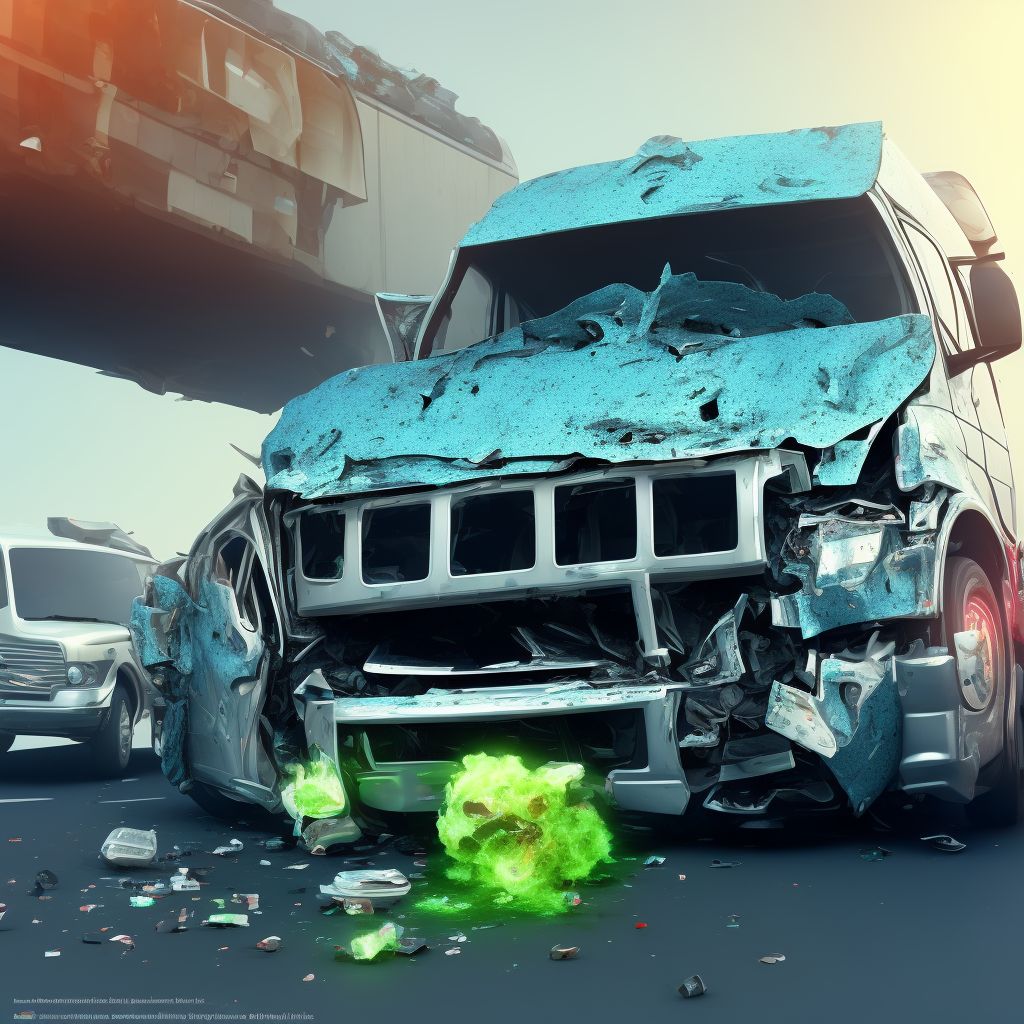 Unspecified occupant of pick-up truck or van injured in collision with heavy transport vehicle or bus in traffic accident, subsequent encounter digital illustration