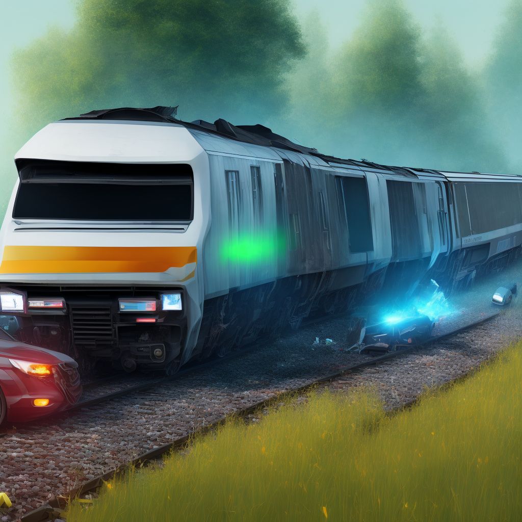 Unspecified occupant of pick-up truck or van injured in collision with railway train or railway vehicle in nontraffic accident, subsequent encounter digital illustration