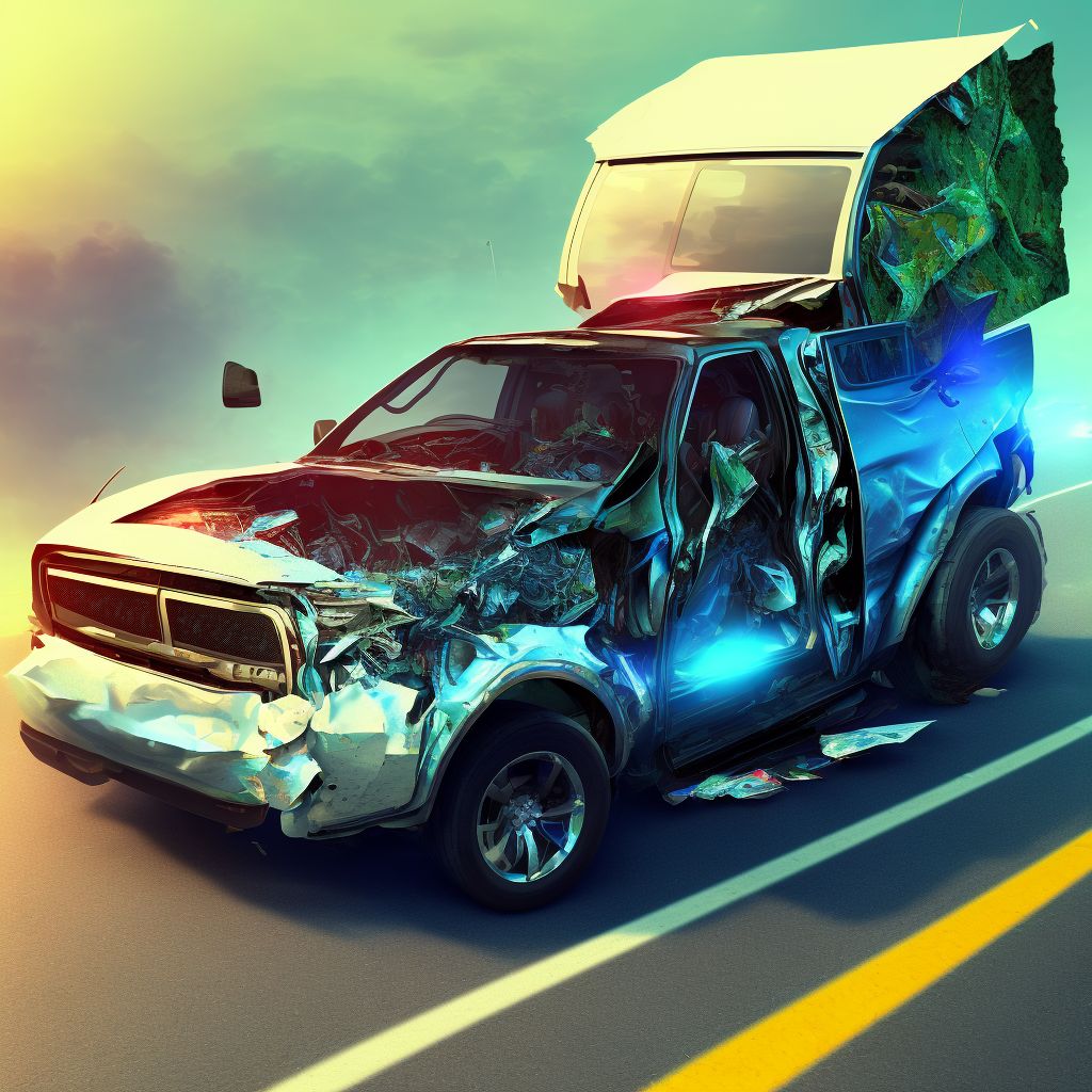 Passenger in pick-up truck or van injured in collision with other nonmotor vehicle in nontraffic accident, initial encounter digital illustration