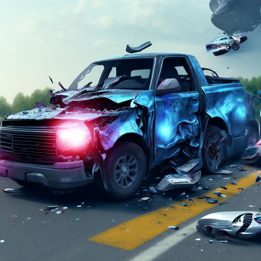 Person on outside of pick-up truck or van injured in collision with other nonmotor vehicle in nontraffic accident, initial encounter digital illustration