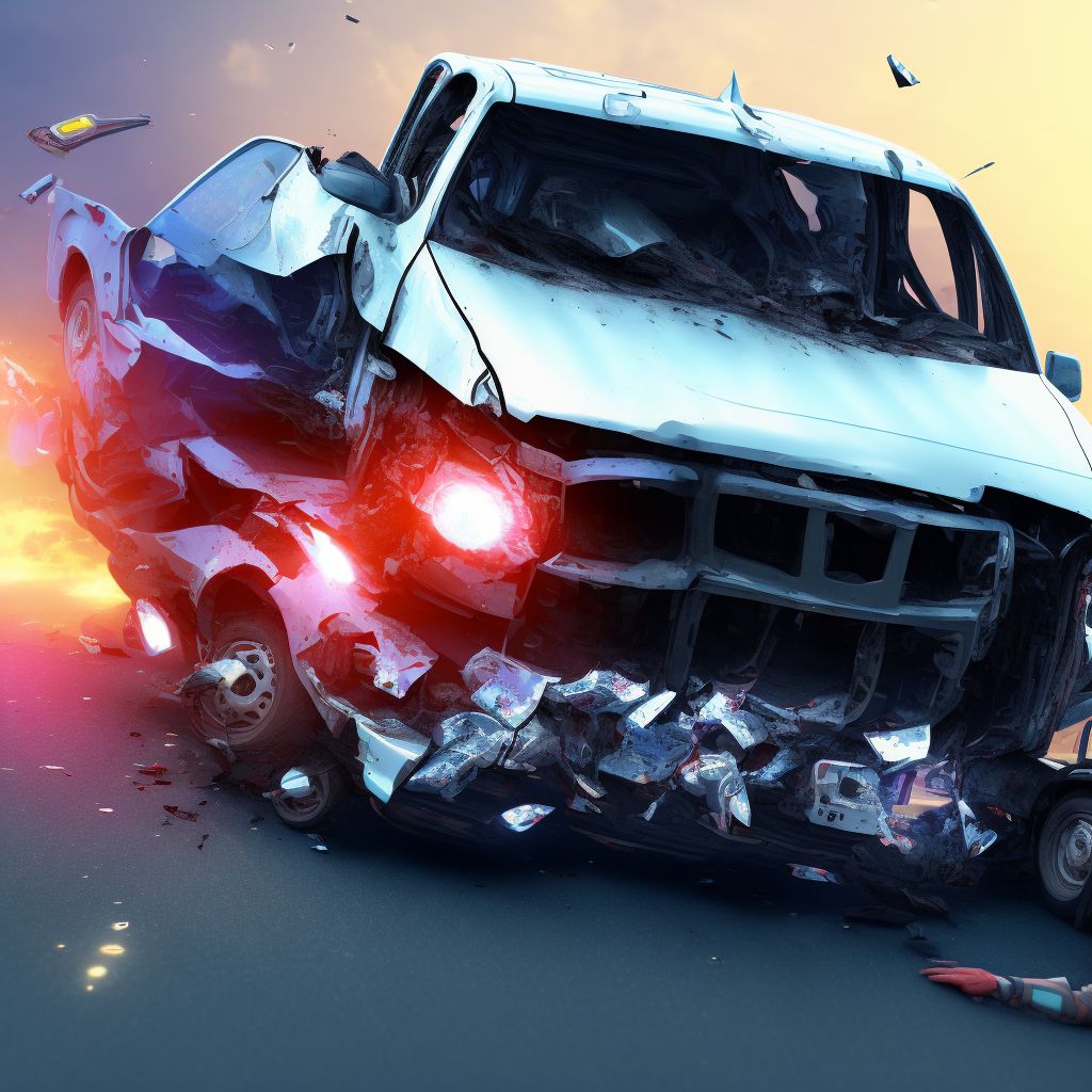 Person on outside of pick-up truck or van injured in collision with other nonmotor vehicle in nontraffic accident, subsequent encounter digital illustration