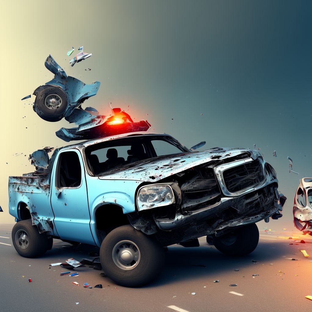 Unspecified occupant of pick-up truck or van injured in collision with other nonmotor vehicle in nontraffic accident, sequela digital illustration