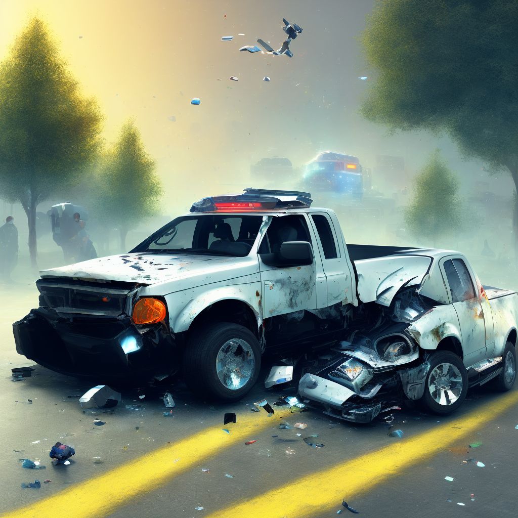 Person boarding or alighting a pick-up truck or van injured in collision with other nonmotor vehicle, initial encounter digital illustration