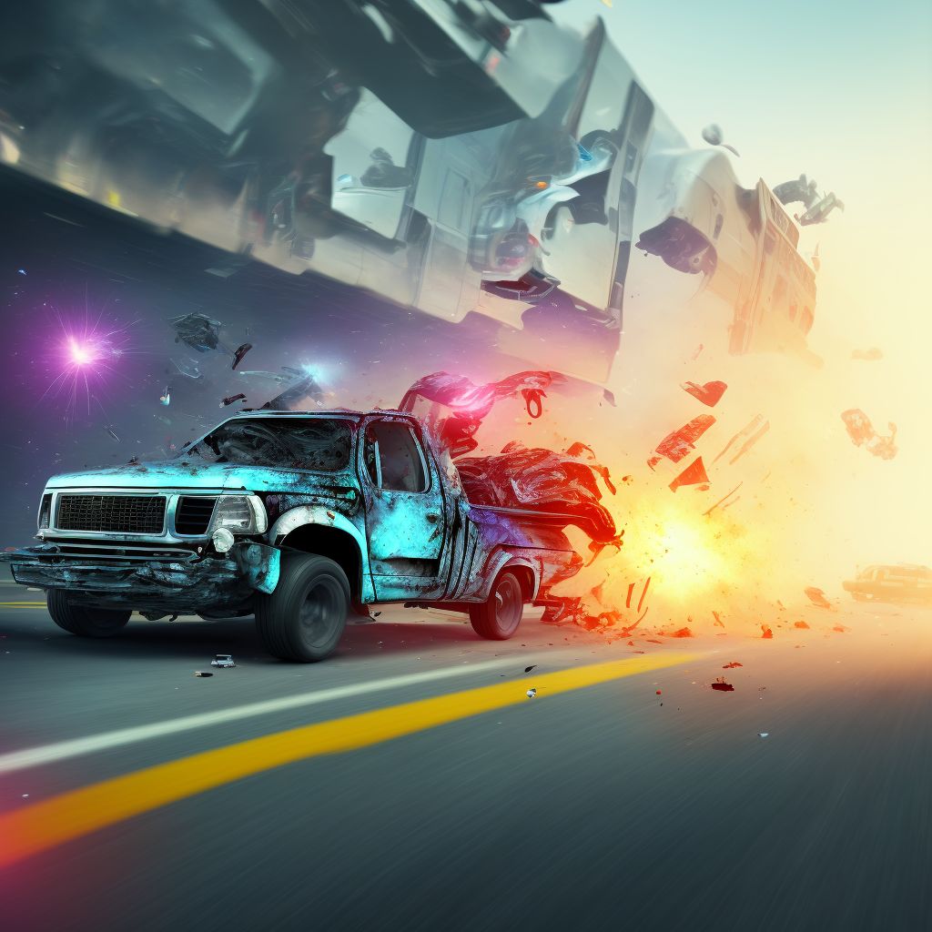 Driver of pick-up truck or van injured in collision with other nonmotor vehicle in traffic accident, initial encounter digital illustration