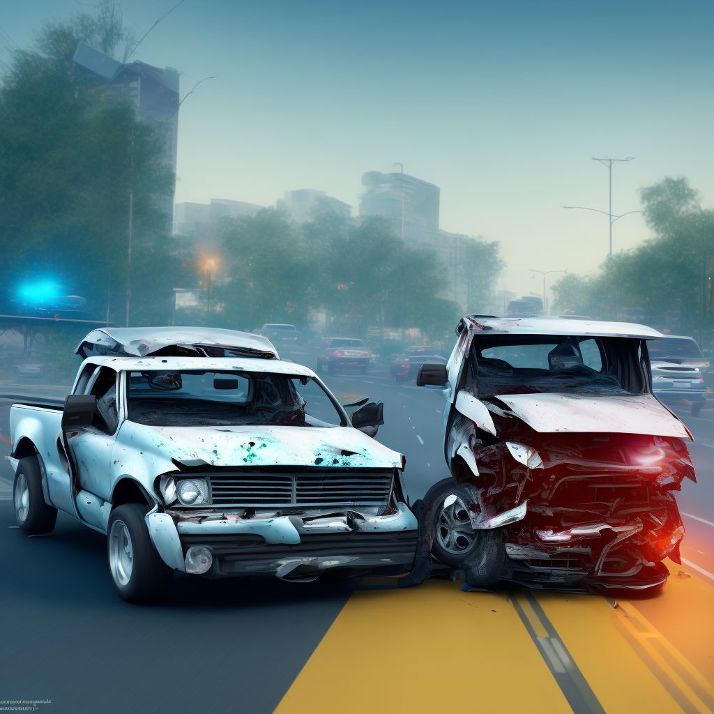 Driver of pick-up truck or van injured in collision with other nonmotor vehicle in traffic accident, subsequent encounter digital illustration