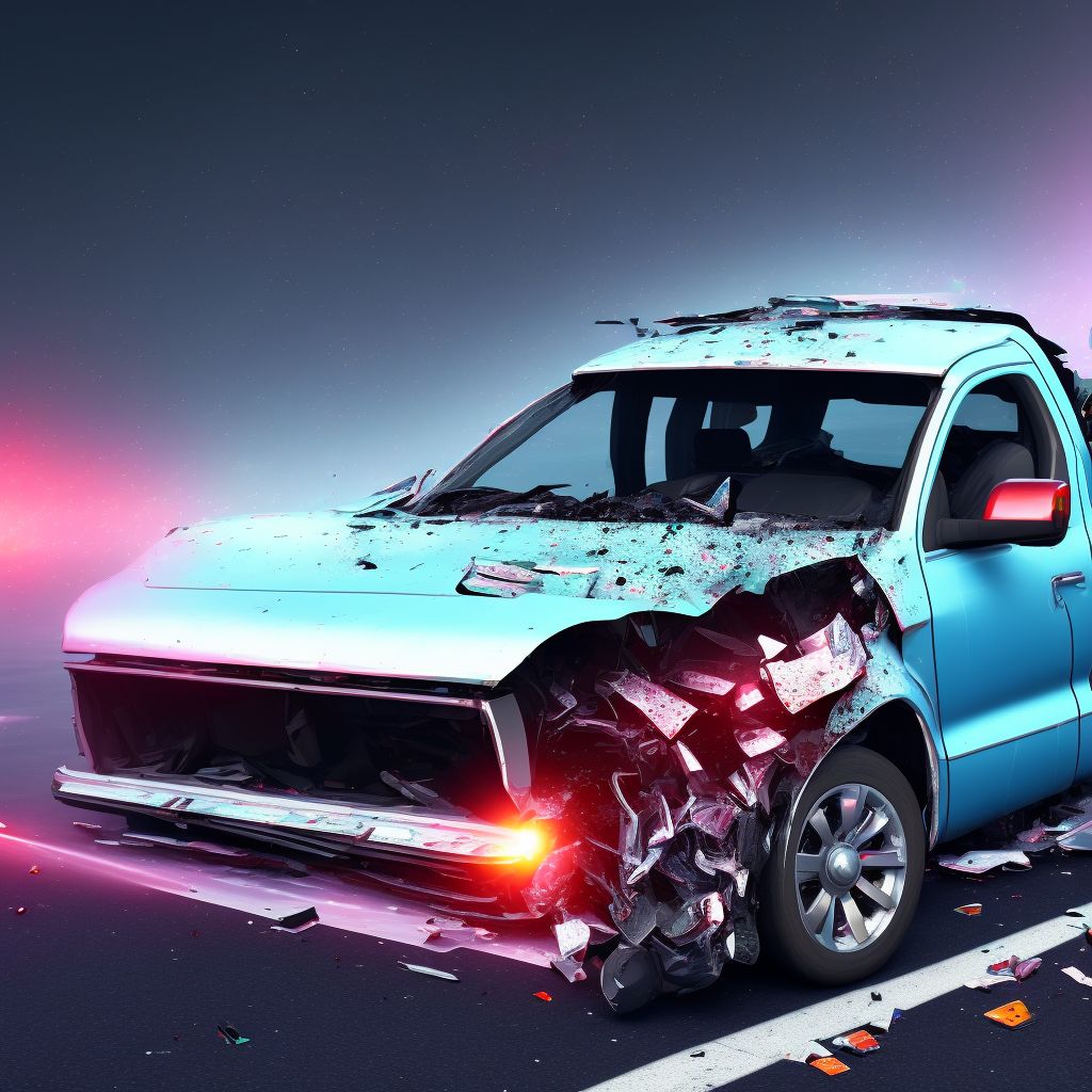 Person on outside of pick-up truck or van injured in collision with other nonmotor vehicle in traffic accident, subsequent encounter digital illustration