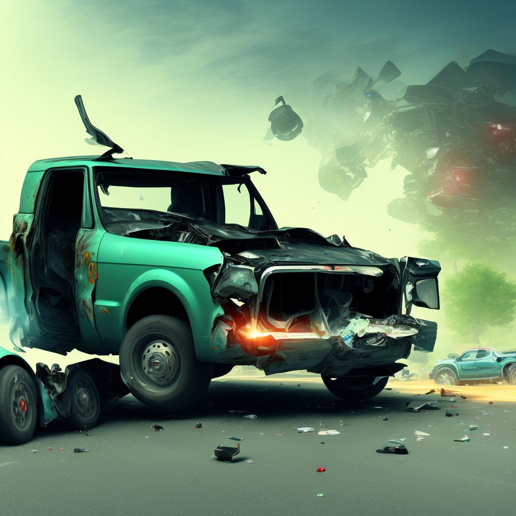 Driver of pick-up truck or van injured in collision with fixed or stationary object in nontraffic accident, initial encounter digital illustration