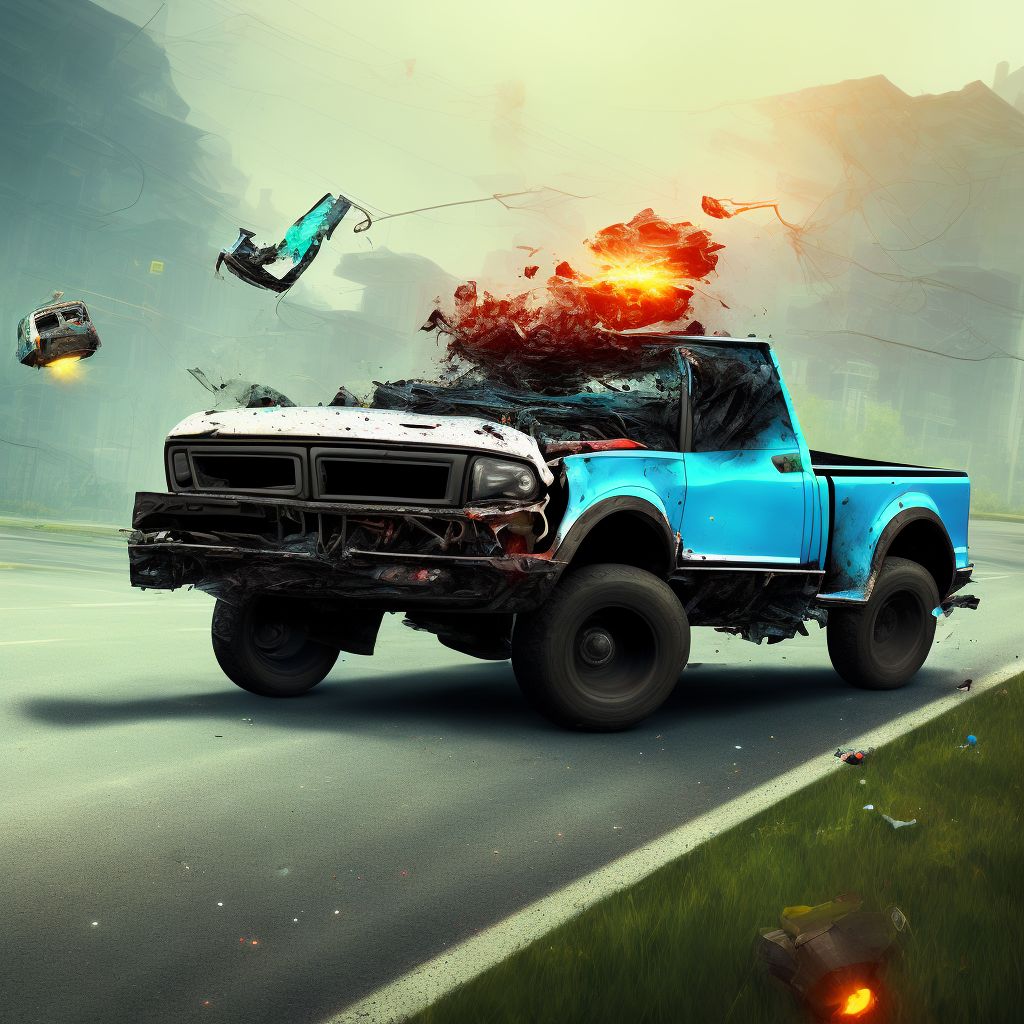 Driver of pick-up truck or van injured in collision with fixed or stationary object in nontraffic accident, subsequent encounter digital illustration