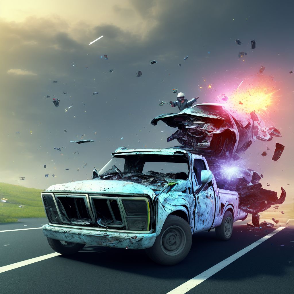 Passenger in pick-up truck or van injured in collision with fixed or stationary object in nontraffic accident, subsequent encounter digital illustration