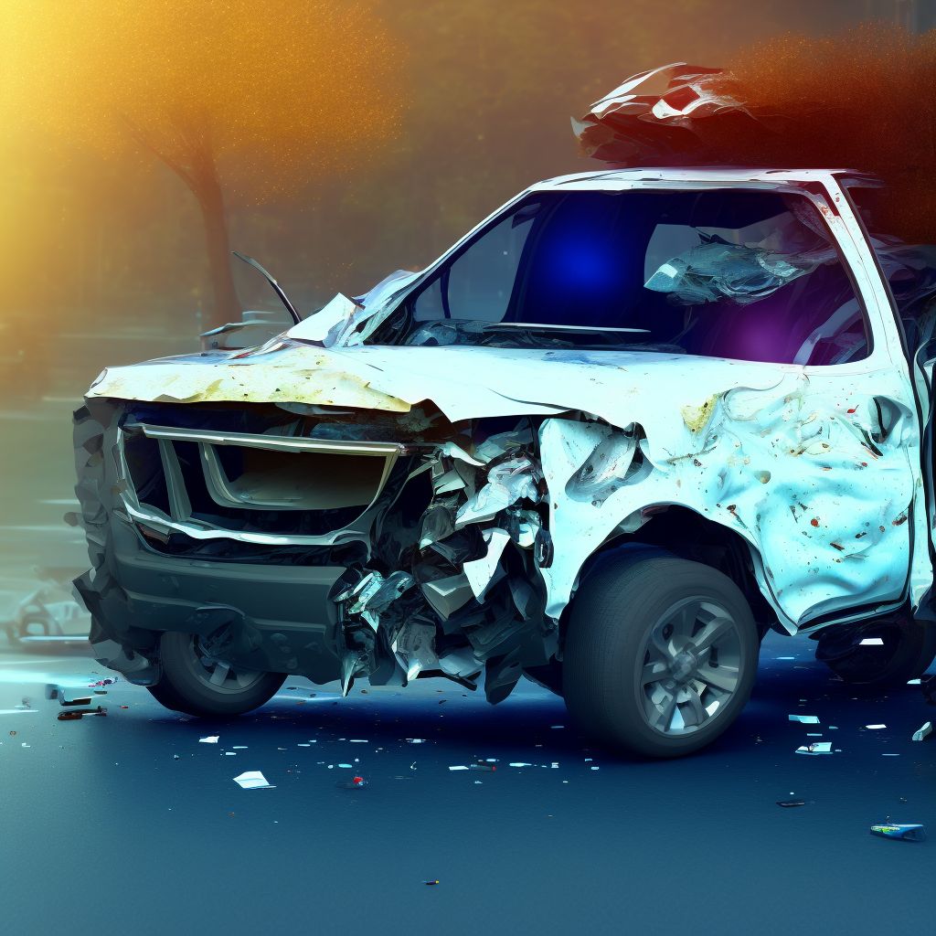 Passenger in pick-up truck or van injured in collision with fixed or stationary object in nontraffic accident, sequela digital illustration