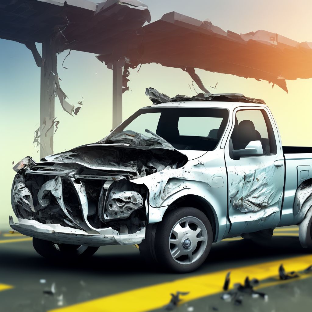 Person on outside of pick-up truck or van injured in collision with fixed or stationary object in nontraffic accident, sequela digital illustration