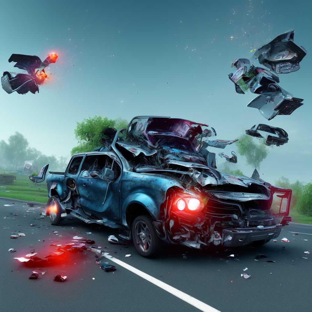 Unspecified occupant of pick-up truck or van injured in collision with fixed or stationary object in nontraffic accident, initial encounter digital illustration