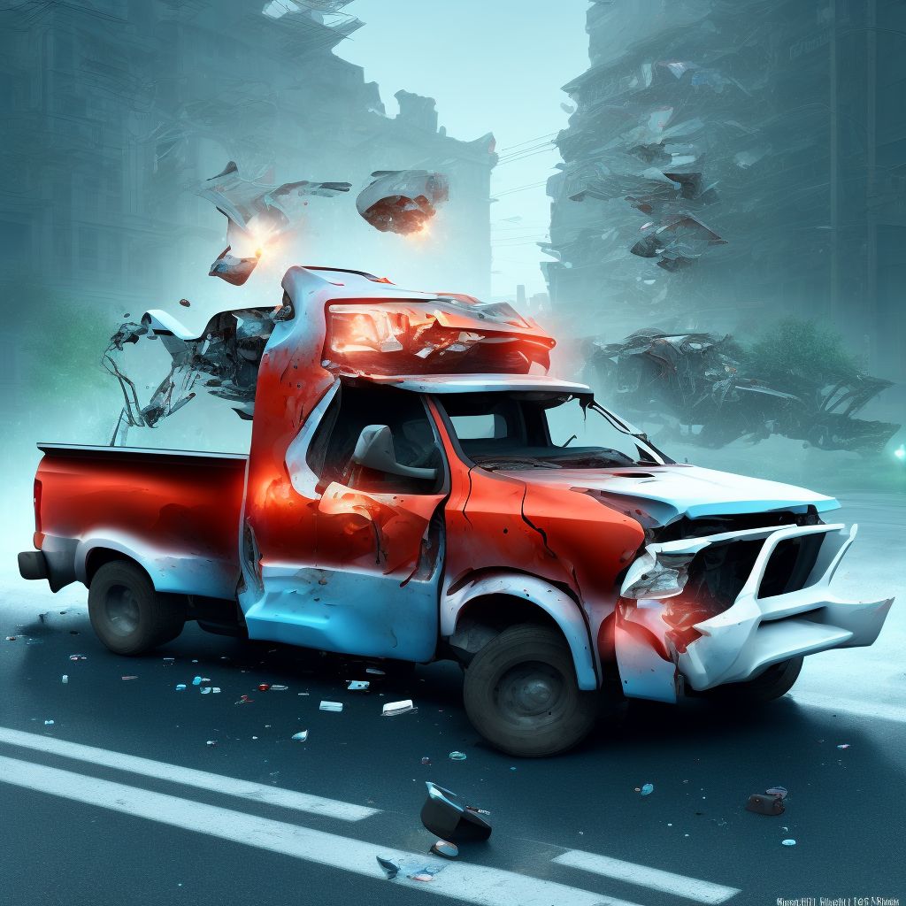 Unspecified occupant of pick-up truck or van injured in collision with fixed or stationary object in nontraffic accident, sequela digital illustration