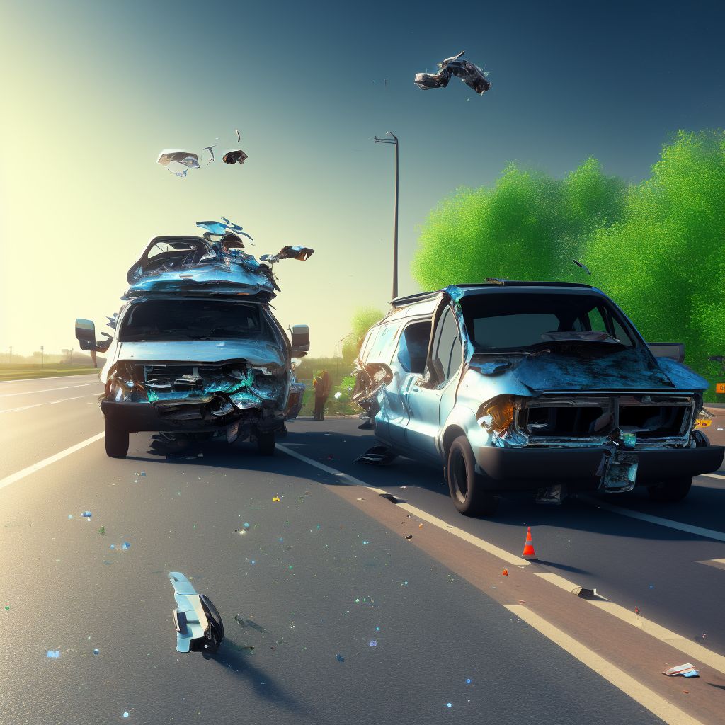 Passenger in pick-up truck or van injured in collision with fixed or stationary object in traffic accident, initial encounter digital illustration