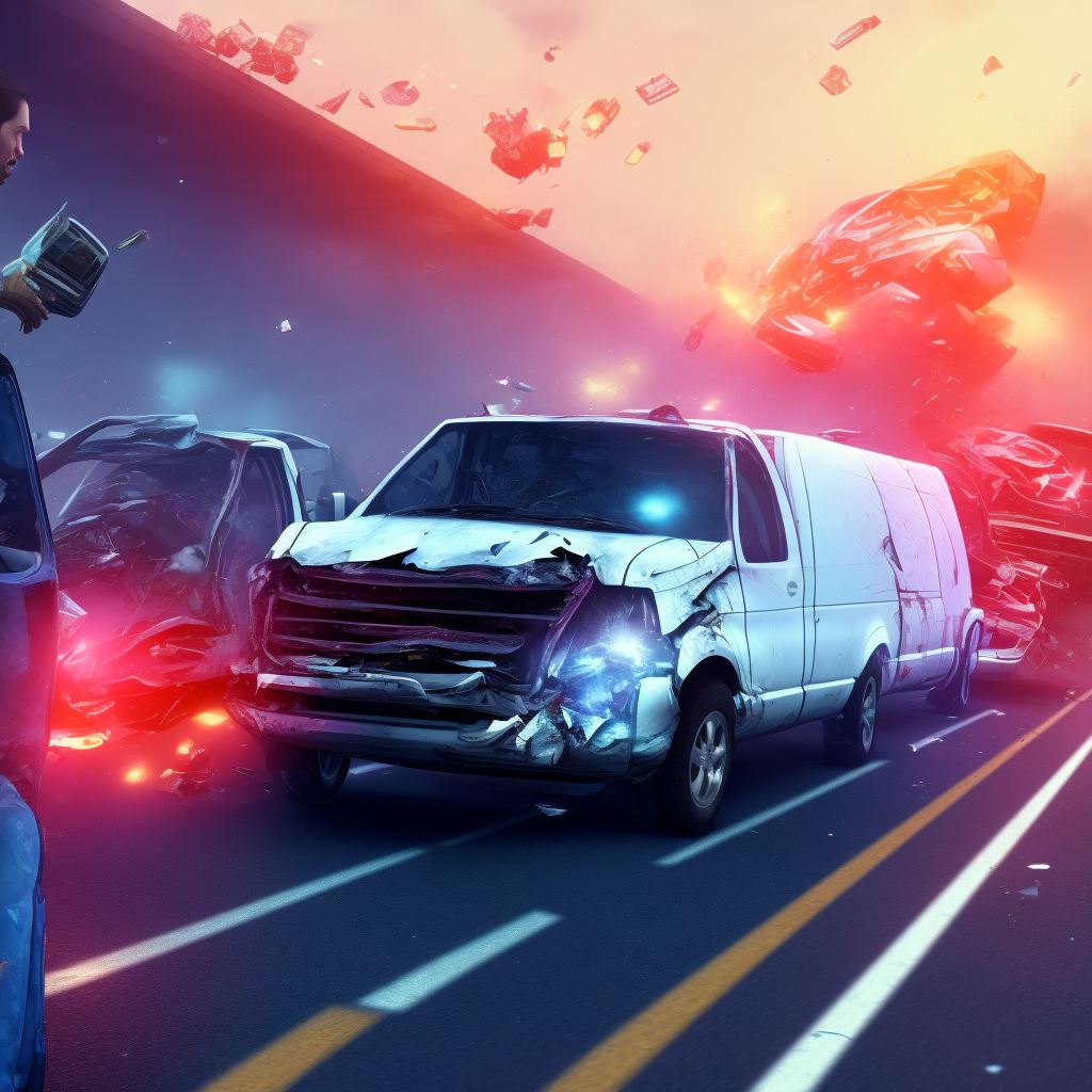 Passenger in pick-up truck or van injured in collision with fixed or stationary object in traffic accident, sequela digital illustration