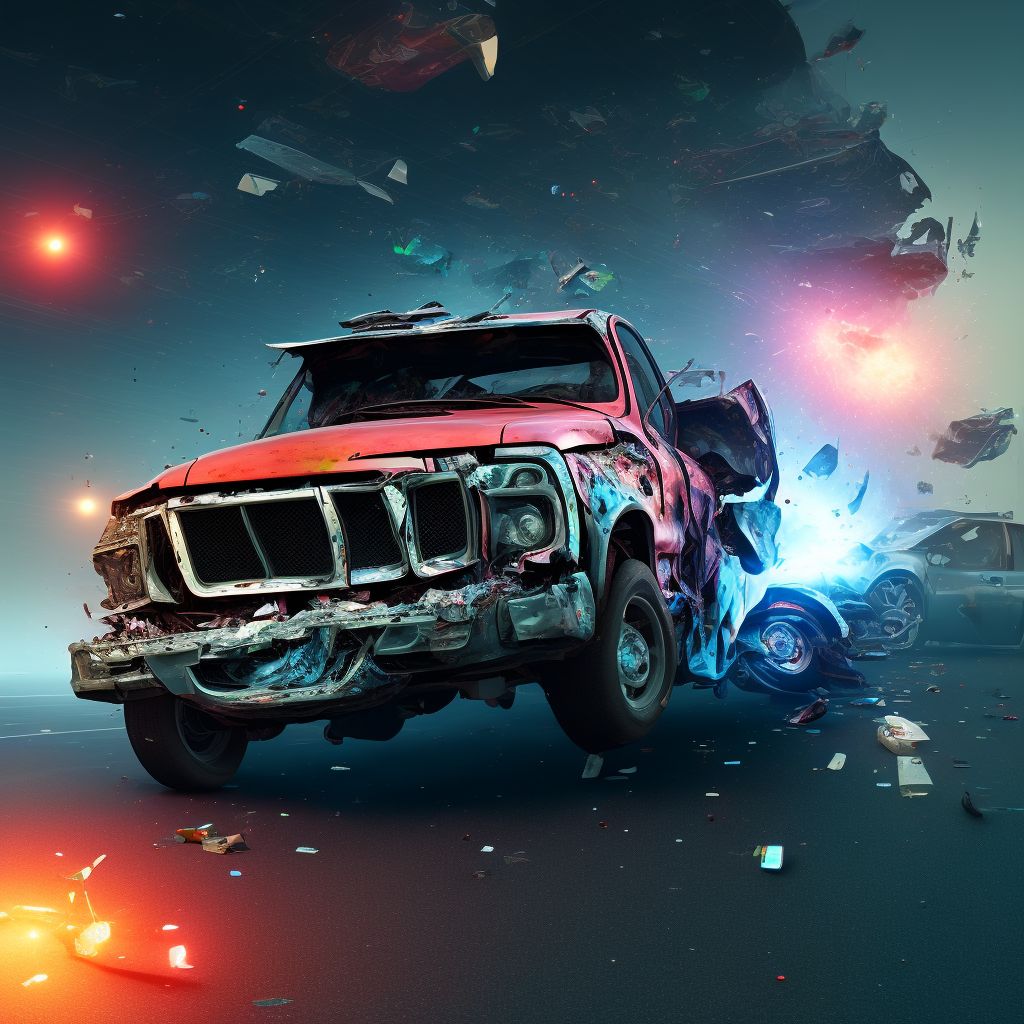 Unspecified occupant of pick-up truck or van injured in collision with fixed or stationary object in traffic accident, initial encounter digital illustration