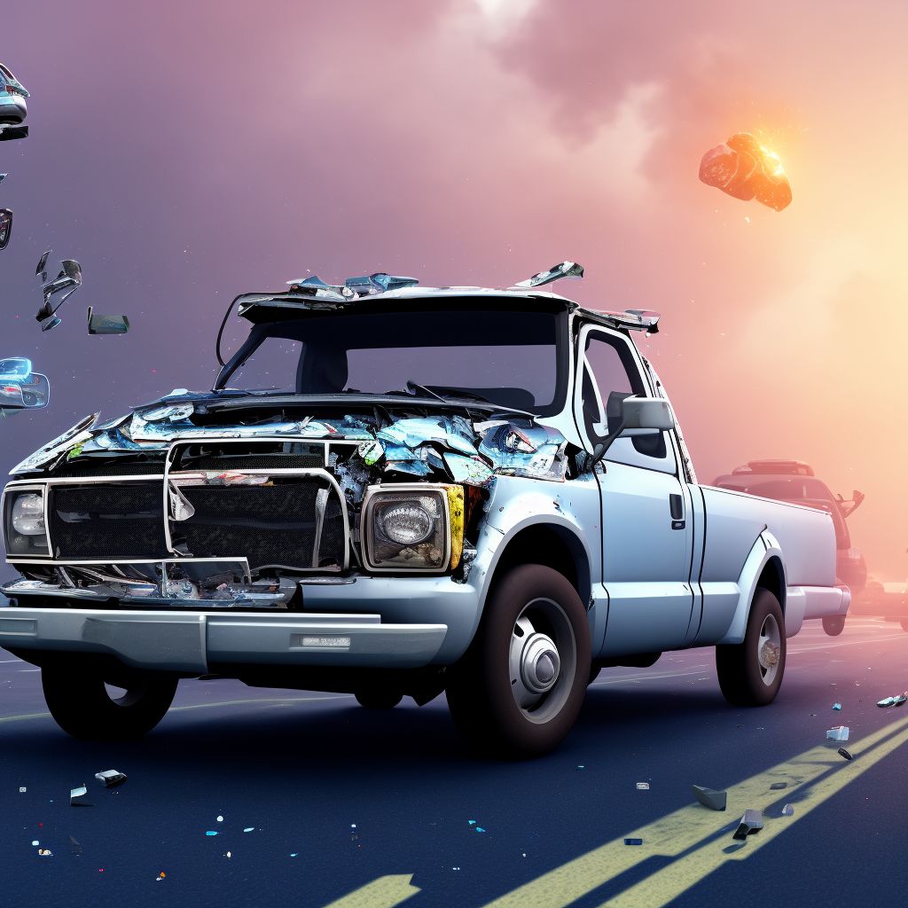 Unspecified occupant of pick-up truck or van injured in collision with fixed or stationary object in traffic accident, subsequent encounter digital illustration