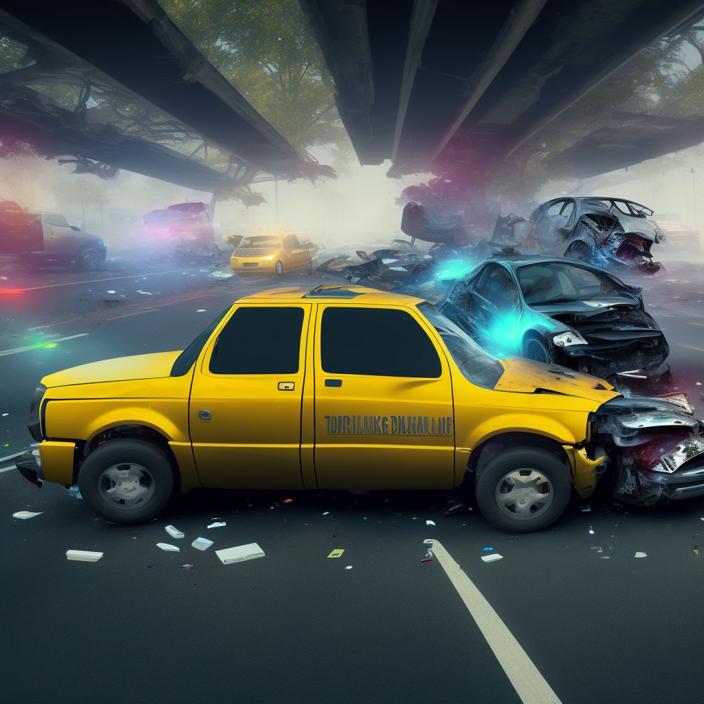 Unspecified occupant of pick-up truck or van injured in collision with fixed or stationary object in traffic accident, sequela digital illustration