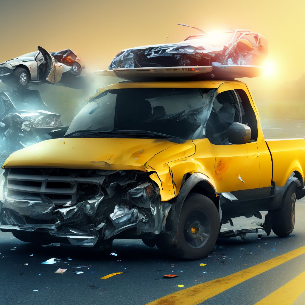 Person on outside of pick-up truck or van injured in noncollision transport accident in nontraffic accident, subsequent encounter digital illustration