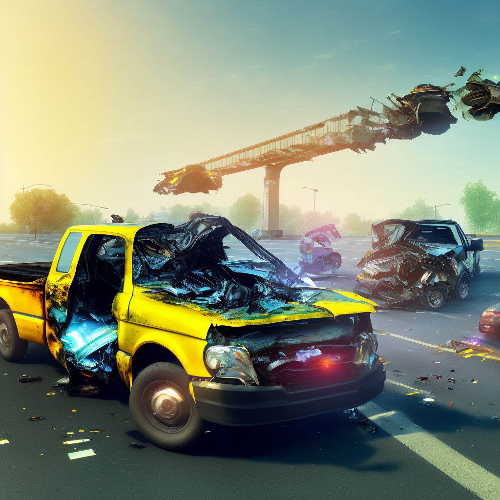 Driver of pick-up truck or van injured in noncollision transport accident in traffic accident, subsequent encounter digital illustration