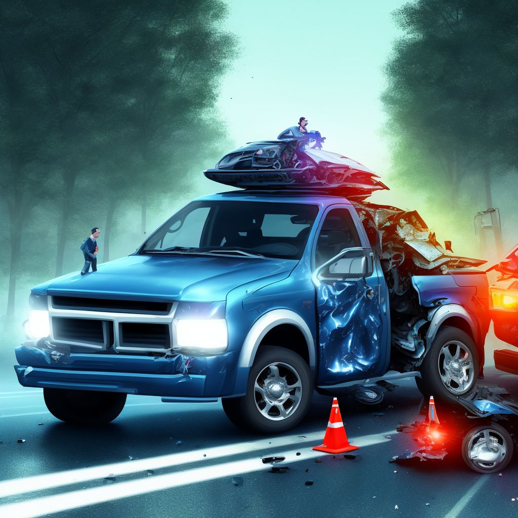 Person on outside of pick-up truck or van injured in noncollision transport accident in traffic accident, initial encounter digital illustration