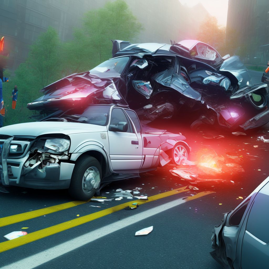 Person on outside of pick-up truck or van injured in noncollision transport accident in traffic accident, subsequent encounter digital illustration