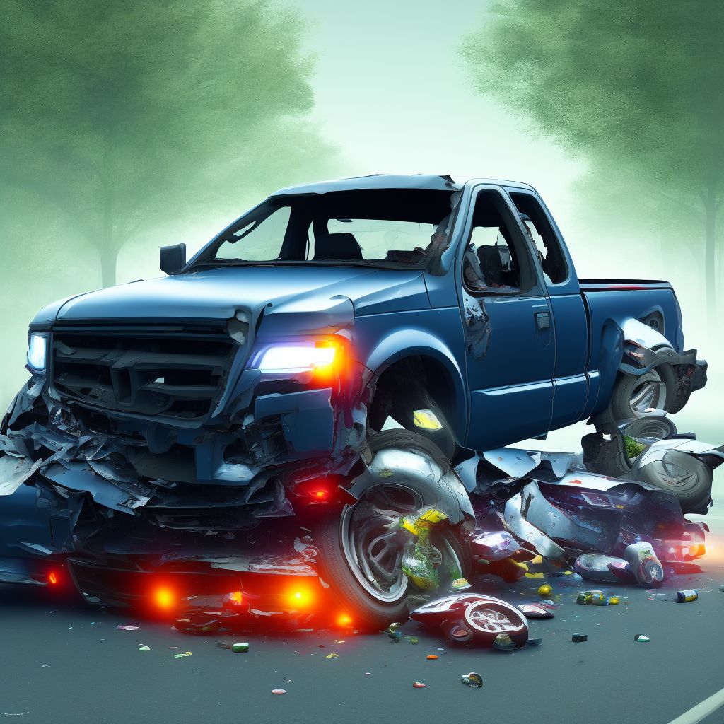 Person on outside of pick-up truck or van injured in noncollision transport accident in traffic accident, sequela digital illustration