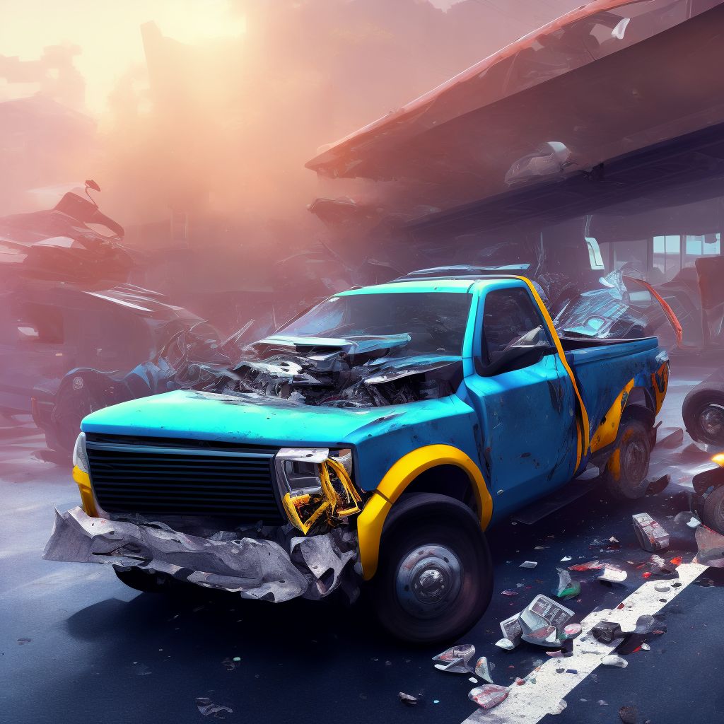 Driver of pick-up truck or van injured in collision with unspecified motor vehicles in nontraffic accident, sequela digital illustration