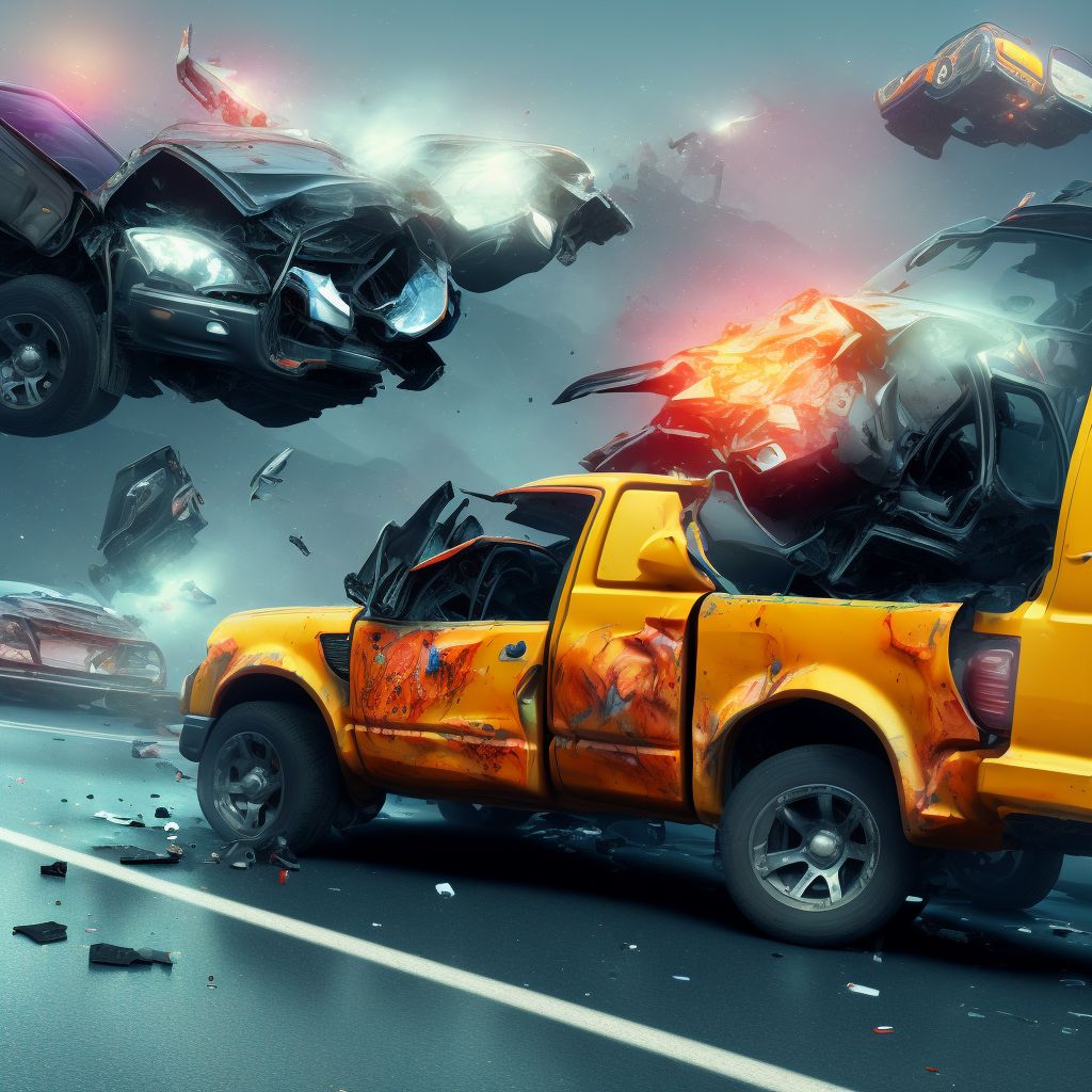 Driver of pick-up truck or van injured in collision with other motor vehicles in nontraffic accident, subsequent encounter digital illustration