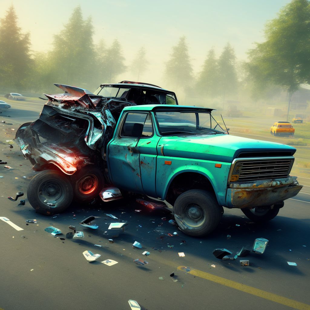 Driver of pick-up truck or van injured in collision with other motor vehicles in nontraffic accident, sequela digital illustration