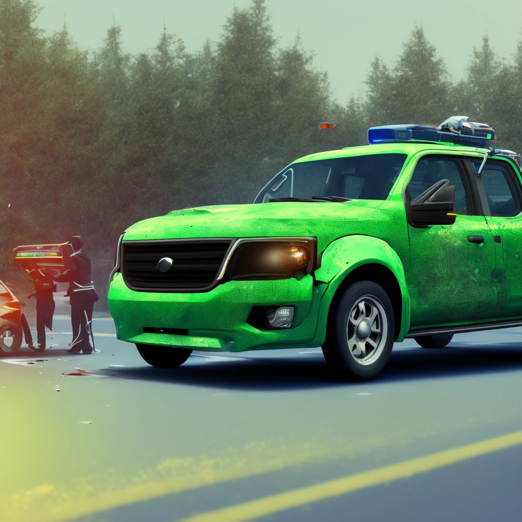 Passenger in pick-up truck or van injured in collision with unspecified motor vehicles in nontraffic accident, subsequent encounter digital illustration