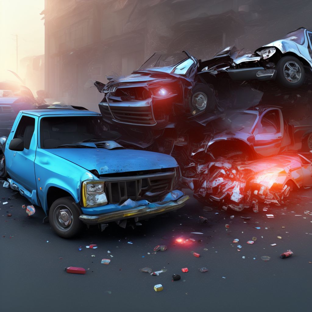 Unspecified occupant of pick-up truck or van injured in collision with other motor vehicles in nontraffic accident, subsequent encounter digital illustration