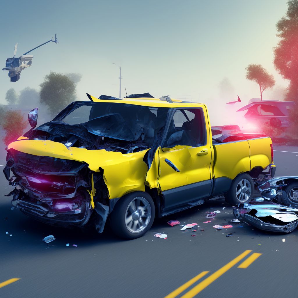 Unspecified occupant of pick-up truck or van injured in collision with other motor vehicles in nontraffic accident, sequela digital illustration