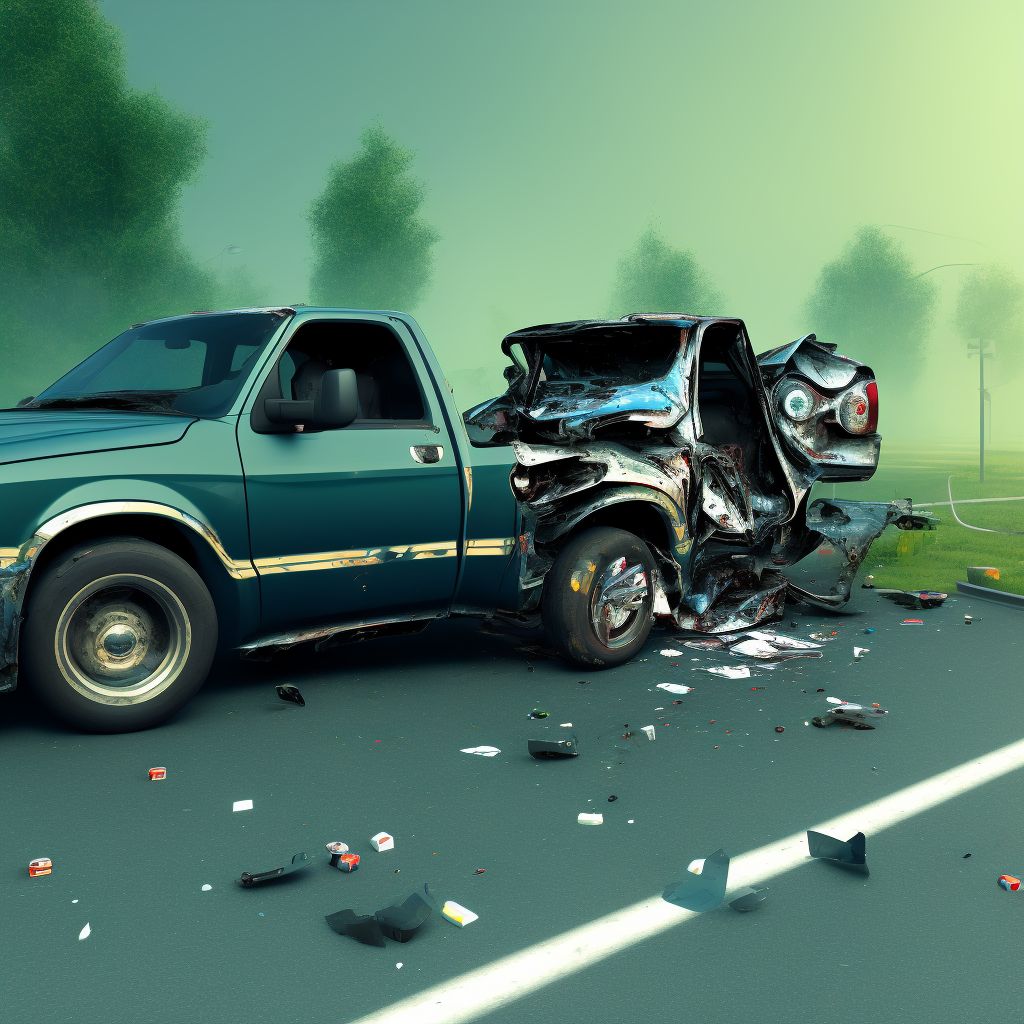 Occupant (driver) (passenger) of pick-up truck or van injured in unspecified nontraffic accident, initial encounter digital illustration