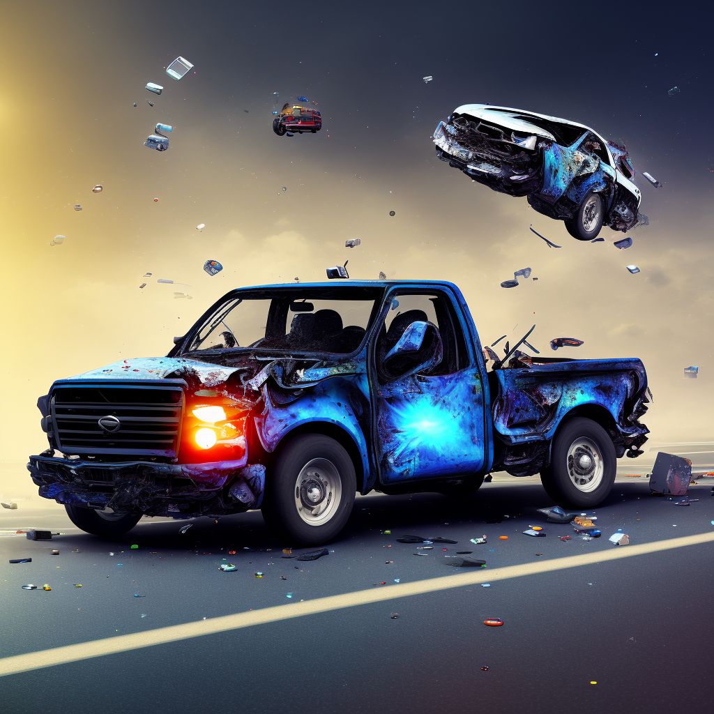 Driver of pick-up truck or van injured in collision with unspecified motor vehicles in traffic accident, subsequent encounter digital illustration