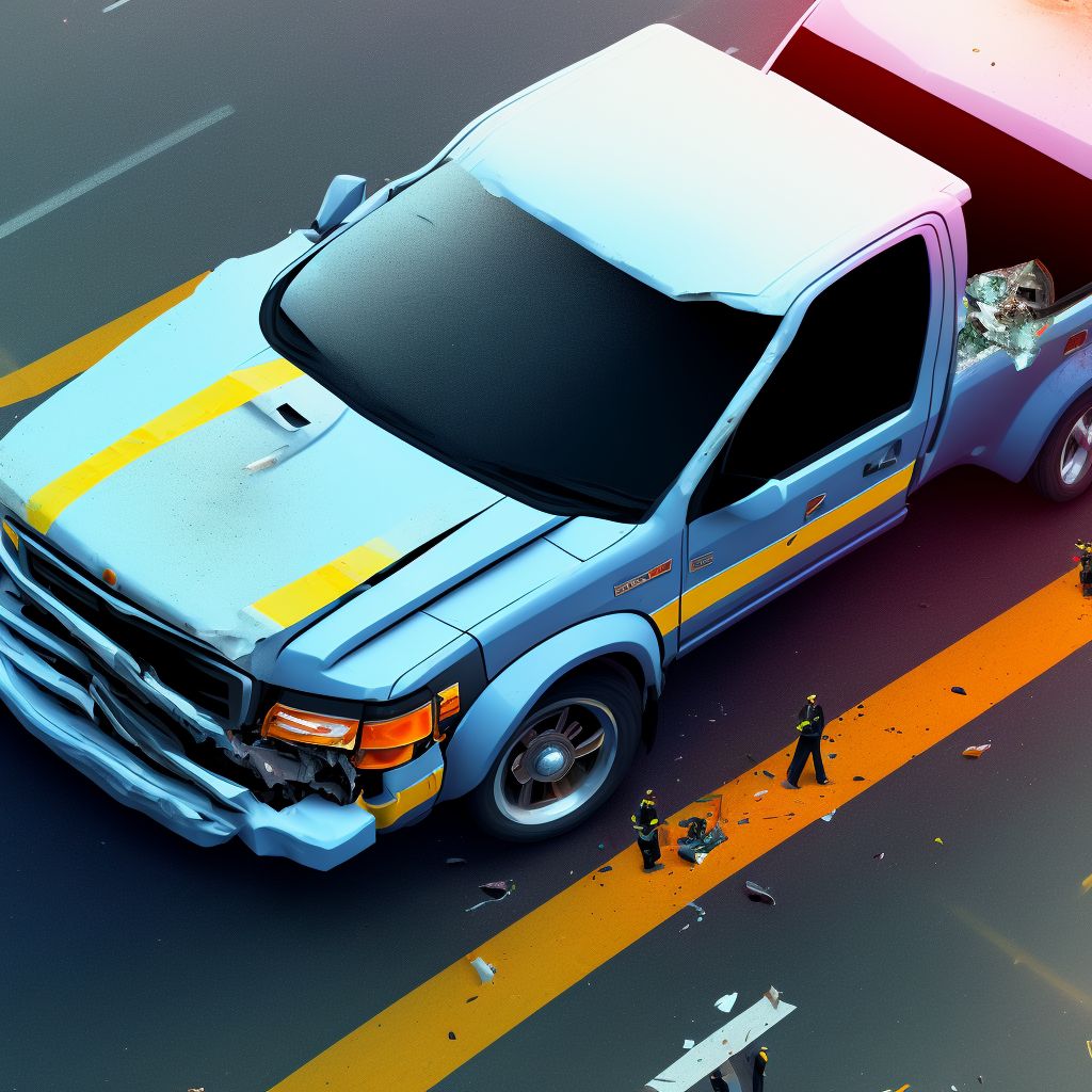 Driver of pick-up truck or van injured in collision with other motor vehicles in traffic accident, subsequent encounter digital illustration