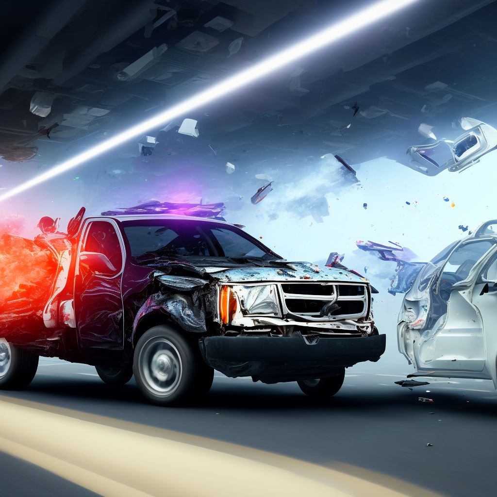 Passenger in pick-up truck or van injured in collision with unspecified motor vehicles in traffic accident, initial encounter digital illustration